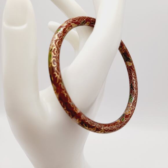Vintage 1960s Cloisonne Enamel Floral Bangle Bracelet - Picture 7 of 9